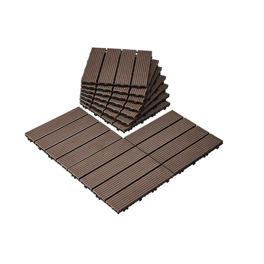 Interlocking Deck Plates Plast Wood 10 Pack 12"x12" Vattentät för veranda