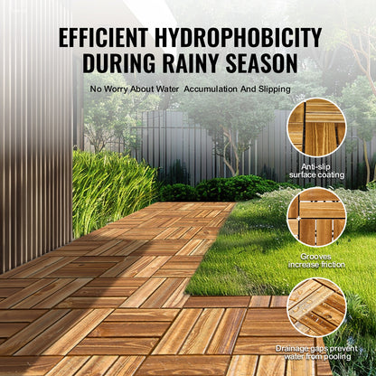 Interlocking Decking Panels Solid Wood 10-Pack 12"x12" Camphor Pine for Porch