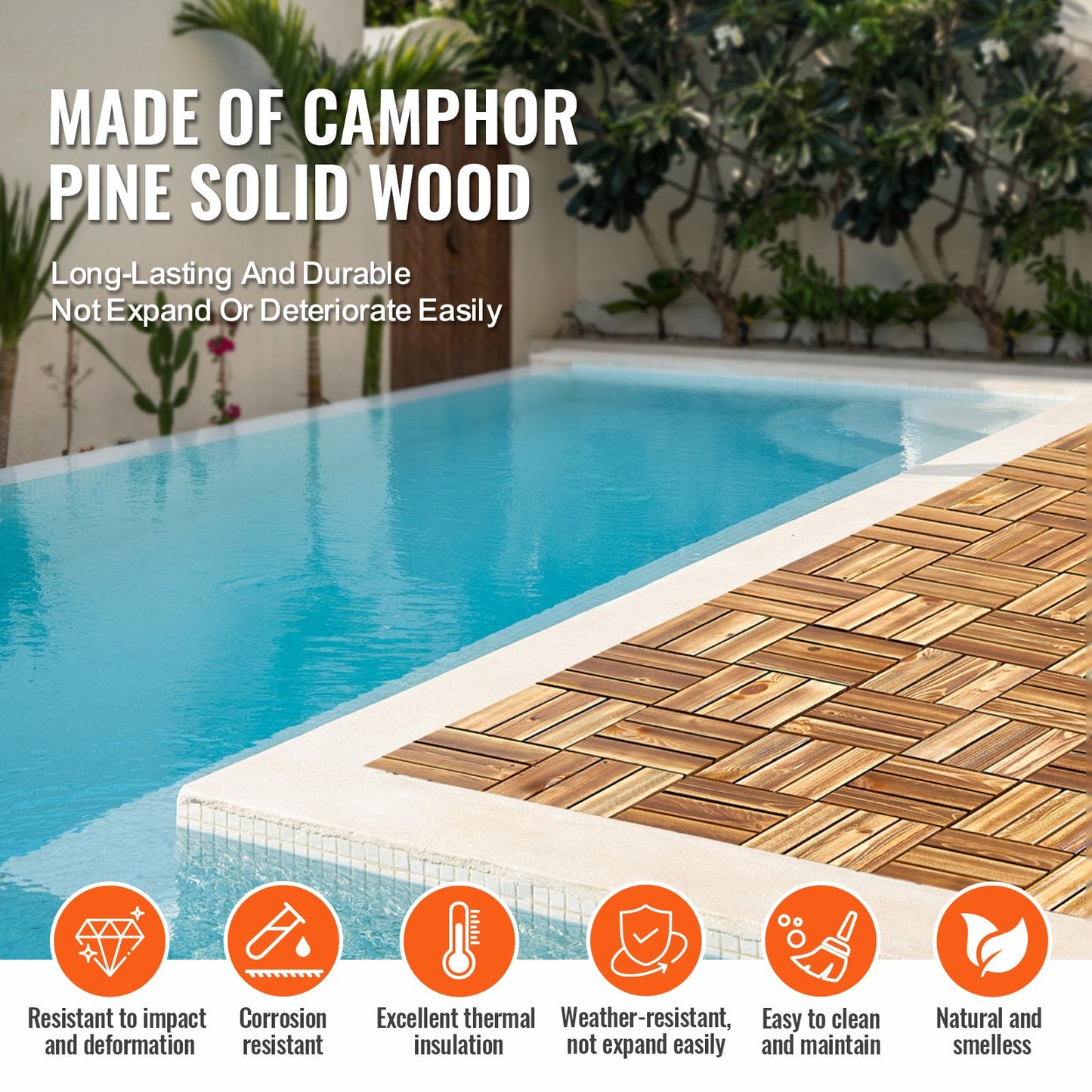 Interlocking Decking Panels Solid Wood 10-Pack 12"x12" Camphor Pine for Porch