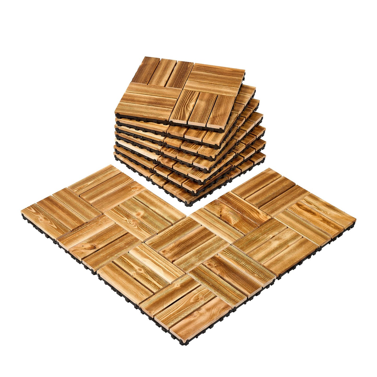 Interlocking Decking Panels Solid Wood 10-Pack 12"x12" Camphor Pine for Porch