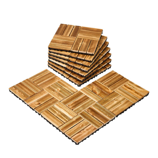 Interlocking Decking Panels Solid Wood 10-Pack 12"x12" Camphor Pine for Porch