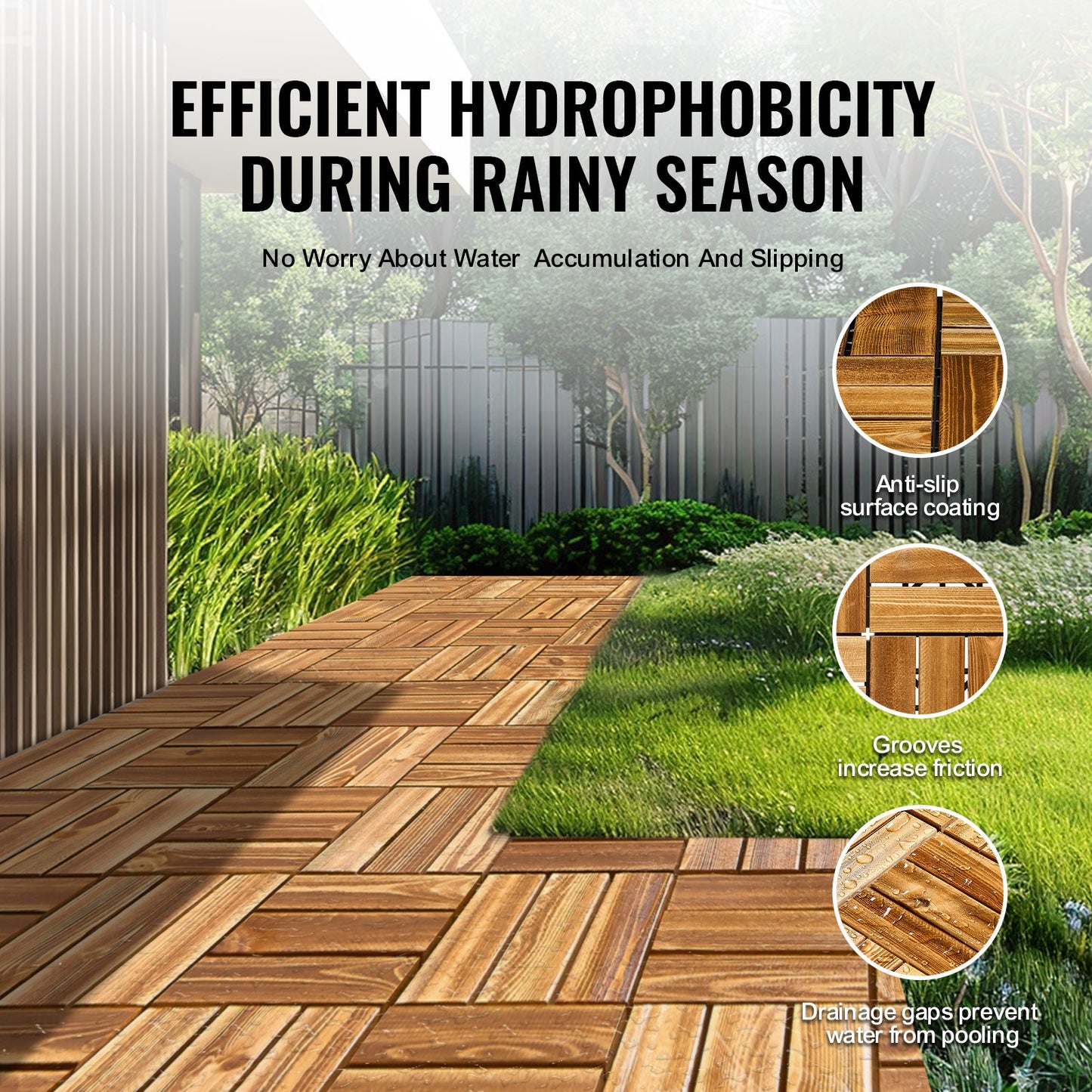 Interlocking Decking Boards Solid Wood 27-Pack 12"x12" Camphor Pine for Porch