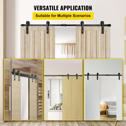 Sliding Barn Door Hardware Kit, 11FT Barn Door Kit, 330 LBS Load Bearing Double Barn Door Kit, Carbon Steel Barn Door Track, Door Stopper for 1.57-1.77" Thickness &amp; 5.5FT Wide Door Panel
