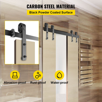 Sliding Barn Door Hardware Kit, 12FT Barn Door Kit, 330 LBS Load-bearing Hardware Kit for Double Barn Doors, Carbon Steel Barn Door Track, Door Stopper for 1.57-1.77" Thickness and 6 FT Wide Door Panel