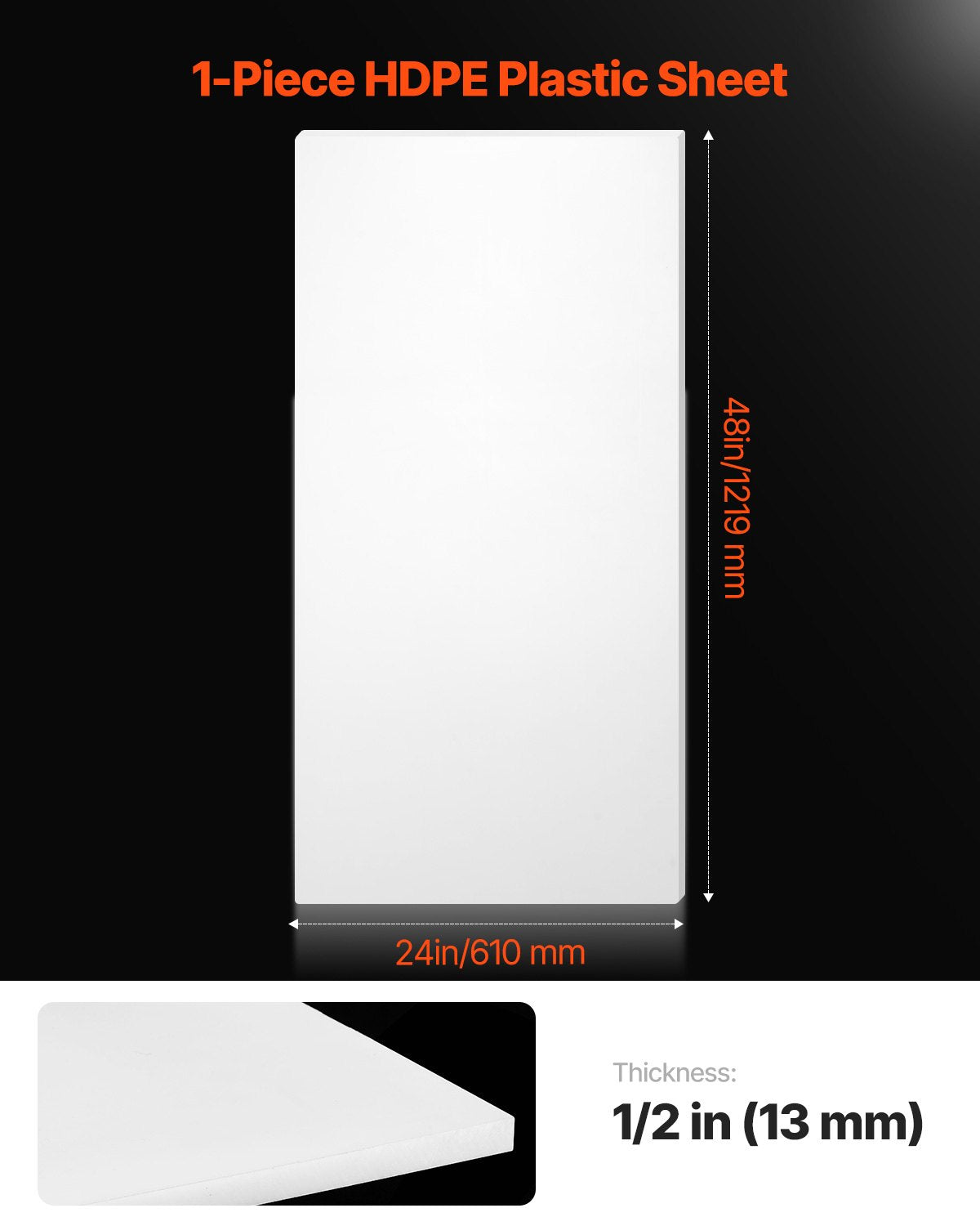 1-pack HDPE plastic sheet 24 x 48 inch plastic panel 1/2 inch thick