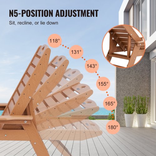 Schäslong för utomhusbruk 6 positioner, lutbar uteplatsbänk, brun