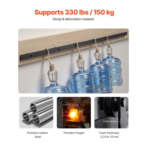 10FT Sliding Door Hardware Kit for Single J-Shape Sliding Door