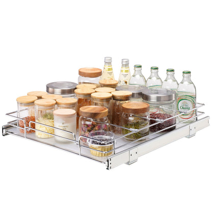 Ausziehbarer Schrank-Organizer, 43,2 cm B x 53,3 cm T, robuste ausziehbare Vorratsregale, ausziehbare Schubladen aus verchromtem Stahl, Schiebeaufbewahrung für Zuhause, in Küchenschränken, im Badezimmer, unter der Spüle