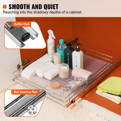 20"W x 21"D Pull Out Cabinet Organizer, Heavy Duty Pull Out Pantry Shelves, Chrome Plated Steel Roll Out Drawers, Sliding Storage for Home, Inside Kitchen Cabinet, Bathroom, Under Sink | EU