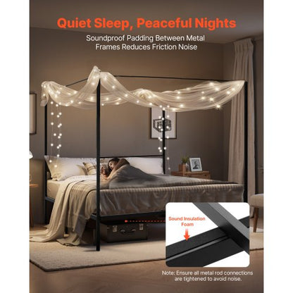 King size himmelssäng med ram i metall och himmelssäng, svart |  EU