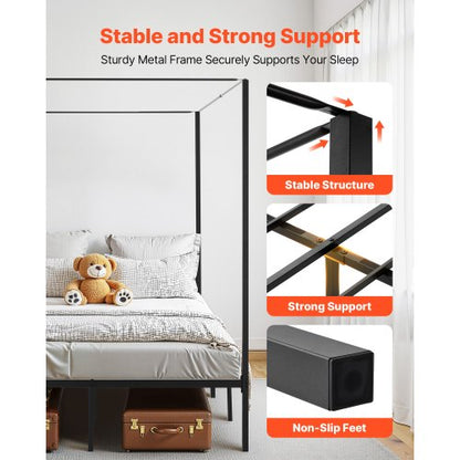 Queen size himmelsäng med ram i metall och himmelssäng, svart |  EU