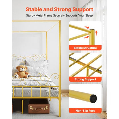 Queen size himmelssäng i metall med huvudgavel och himmelssäng |  EU