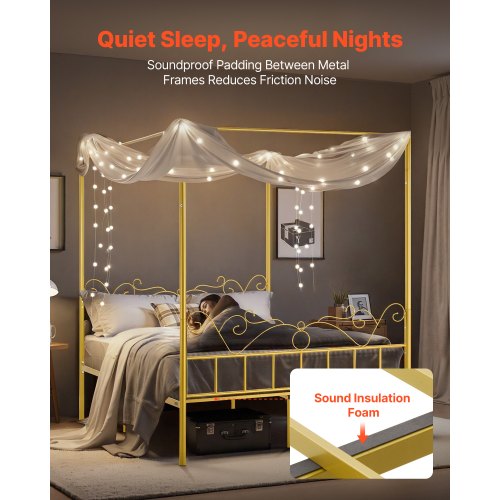 Queen size himmelssäng i metall med huvudgavel och himmelssäng |  EU