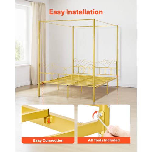 Queen size himmelssäng i metall med huvudgavel och himmelssäng |  EU