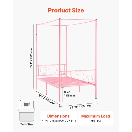 Twinsäng med himmelsram i metall, huvudgavel och himmelssäng |  EU