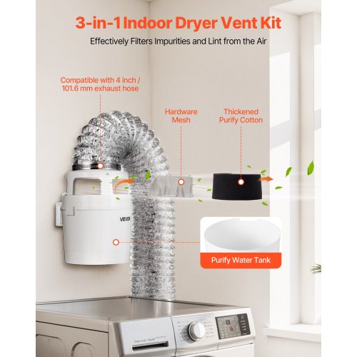 3-i-1-ventilationskit för inomhustorktumlare med hink för elektrisk torktumlare 150 cm slang