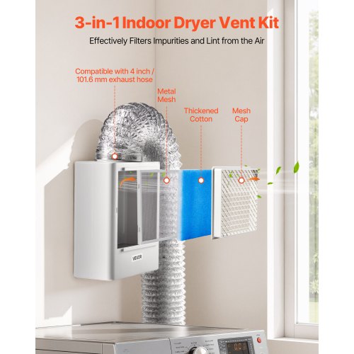 3-i-1-ventilationskit för inomhustorktumlare ABS-material passar 99 mm avgasport