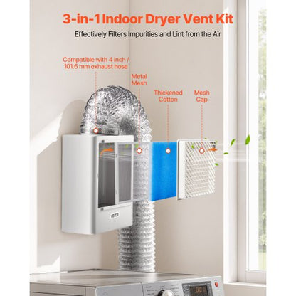 3-i-1-ventilationskit för inomhustorktumlare ABS-material passar 99 mm avgasport