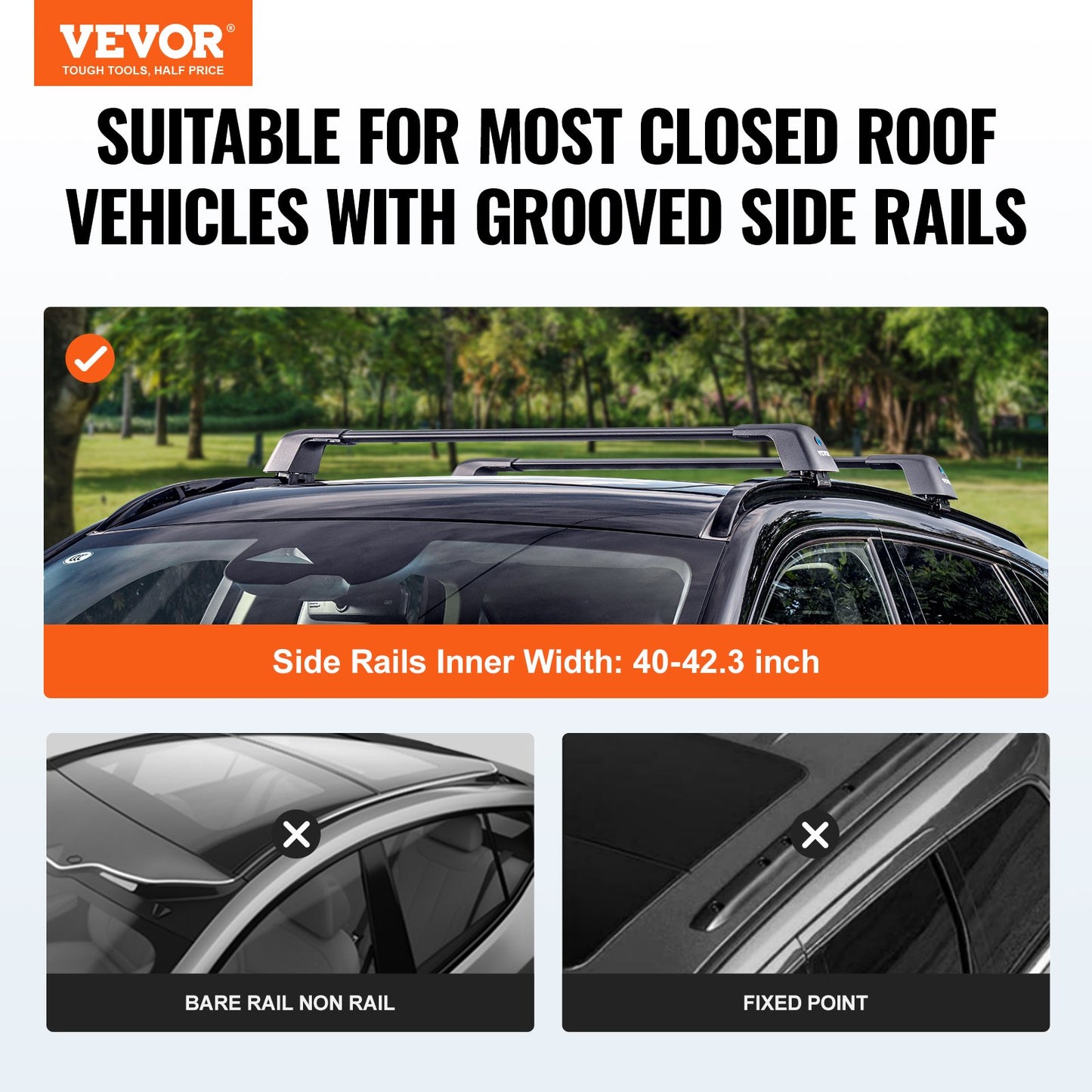 Universal Roof Rack Crossbar Max 47.6" Fits grooved side rails without gaps