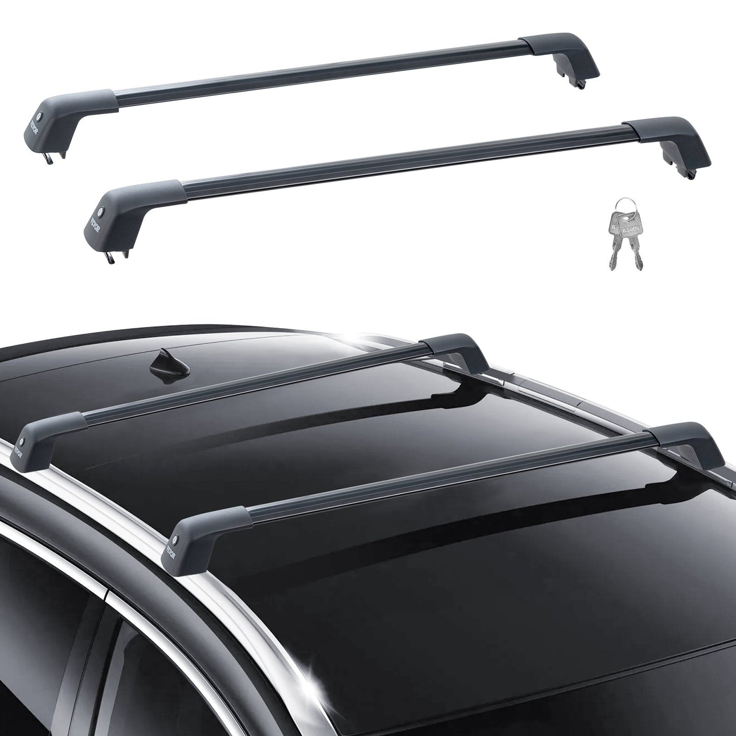 Universal Roof Rack Crossbar Max 48.4" Fits grooved side rails without gaps
