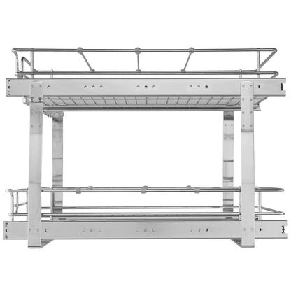 2 Tier 19"W x 20"D Pull Out Cabinet Organizer, Heavy Duty Pull Out Pantry Shelves, Roll Out Drawers Chrome Plated Steel, Sliding Drawer Storage for Inside Kitchen Cabinet, Bathroom, Under Sink