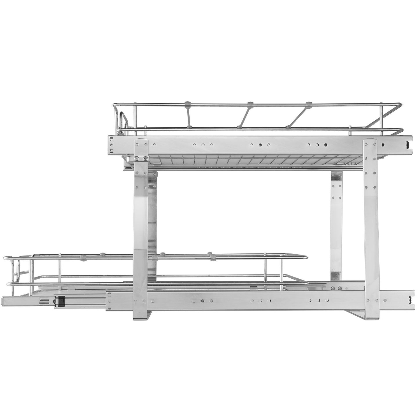 2 Tier 19"W x 20"D Pull Out Cabinet Organizer, Heavy Duty Pull Out Pantry Shelves, Roll Out Drawers Chrome Plated Steel, Sliding Drawer Storage for Inside Kitchen Cabinet, Bathroom, Under Sink