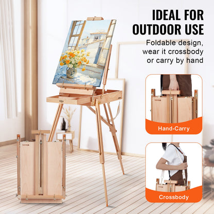Franskt staffli Håll canvas till 34" bokträ hopfällbar Sketchbox stafflilåda