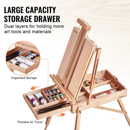 Franskt staffli Håll canvas till 34" bokträ hopfällbar Sketchbox stafflilåda