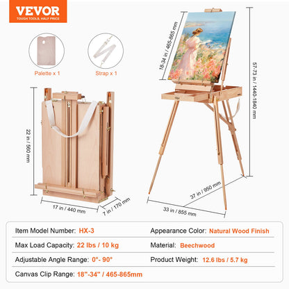 Franskt staffli Håll canvas till 34" bokträ hopfällbar Sketchbox stafflilåda