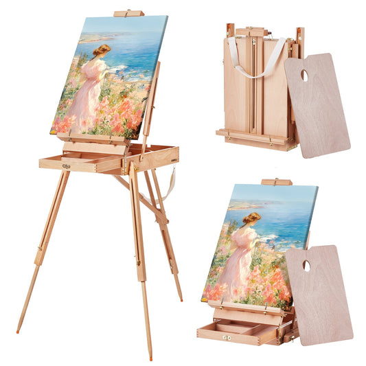 Franskt staffli Håll canvas till 34" bokträ hopfällbar Sketchbox stafflilåda