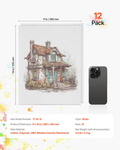 Canvas Boards for Painting 12-Pack 11 x 14 Inch Blank Canvases for Painting