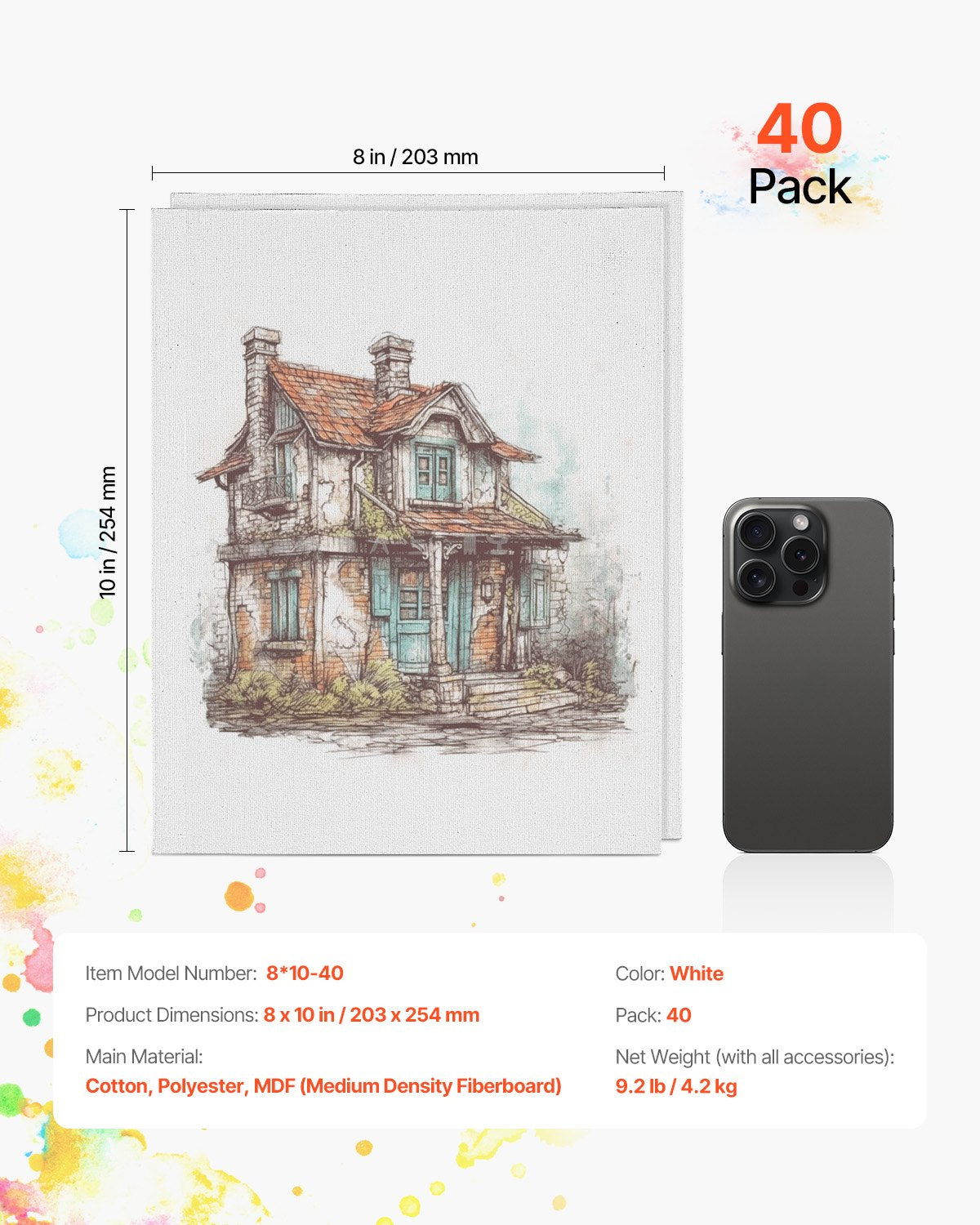 Canvas Boards for Painting 40-Pack 8 x 10 Inch Blank Canvases for Painting