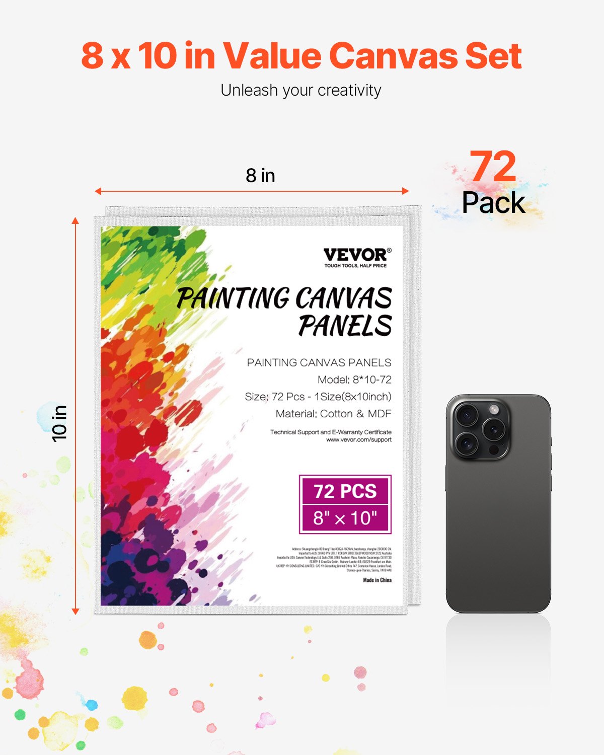Canvasbrädor för målning 72-pack 8 x 10 tums tomma dukar för målning