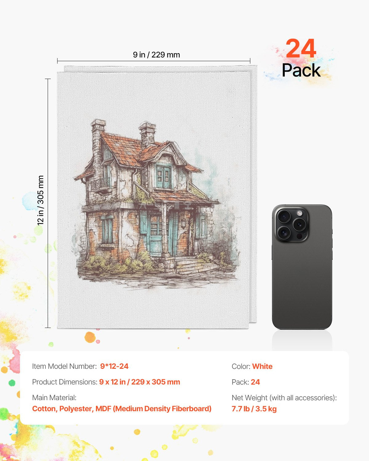 Canvas Boards for Painting 24-Pack 9 x 12 Inch Blank Canvases for Painting