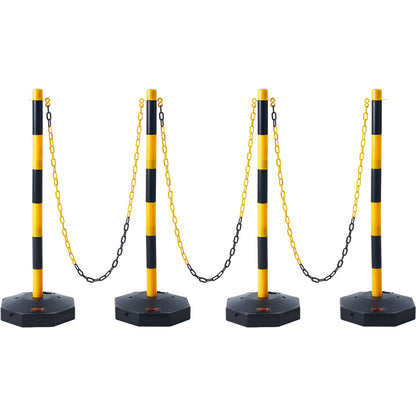 Justerbar Traffic Delineator stolpkoner, 4-pack, Trafiksäkerhetsavgränsare Barriär med fyllbar bas 8FT kedja, för Trafikkontroll Varning Parkeringsplats Konstruktion Varning Vägar, gul&svart