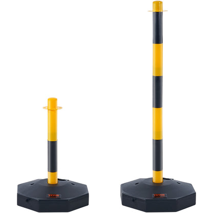 Justerbar Traffic Delineator stolpkoner, 4-pack, Trafiksäkerhetsavgränsare Barriär med fyllbar bas 8FT kedja, för Trafikkontroll Varning Parkeringsplats Konstruktion Varning Vägar, gul&svart