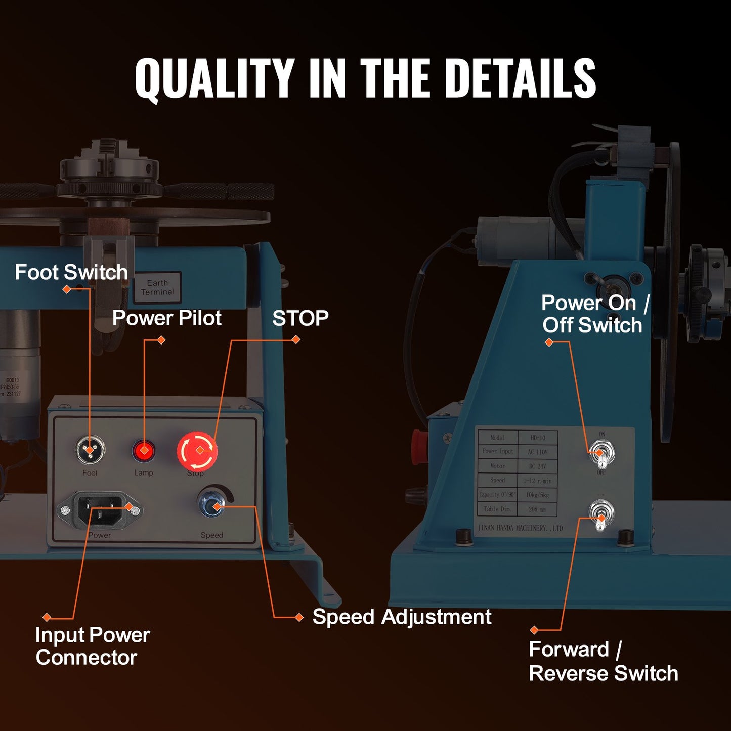 10KG Rotary Welding Positioner 0-90° Positioning Turntable 1-12RPM