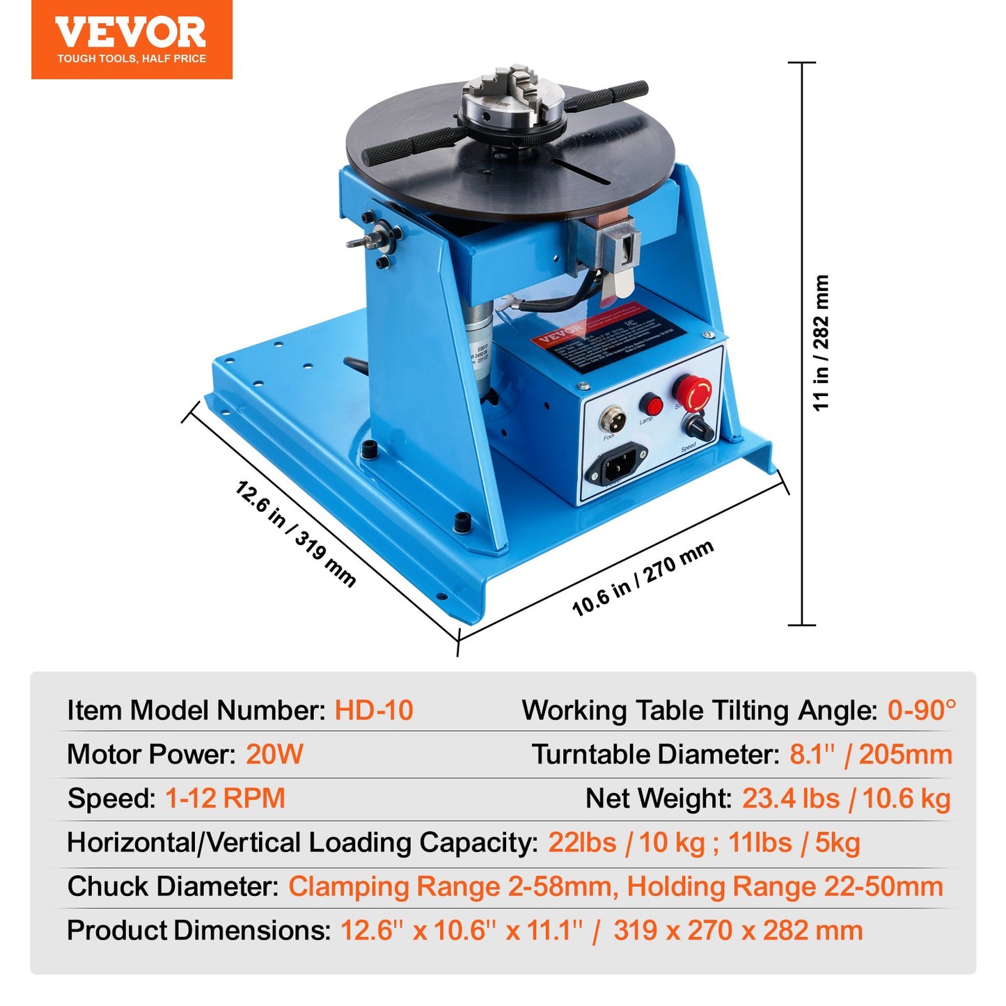 10KG Rotary Welding Positioner 0-90° Positioning Turntable 1-12RPM