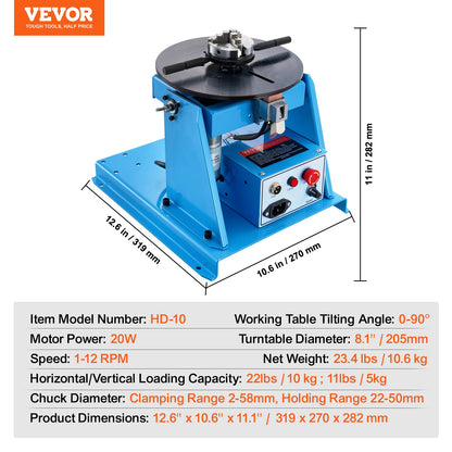 10KG Rotary Welding Positioner 0-90° Positioning Turntable 1-12RPM
