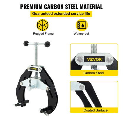 Ultra Clamp, 2 to 6 in diameter, high-strength pipe clamp with quick-acting screws, steel pipe adjustment tool with lightweight design, black