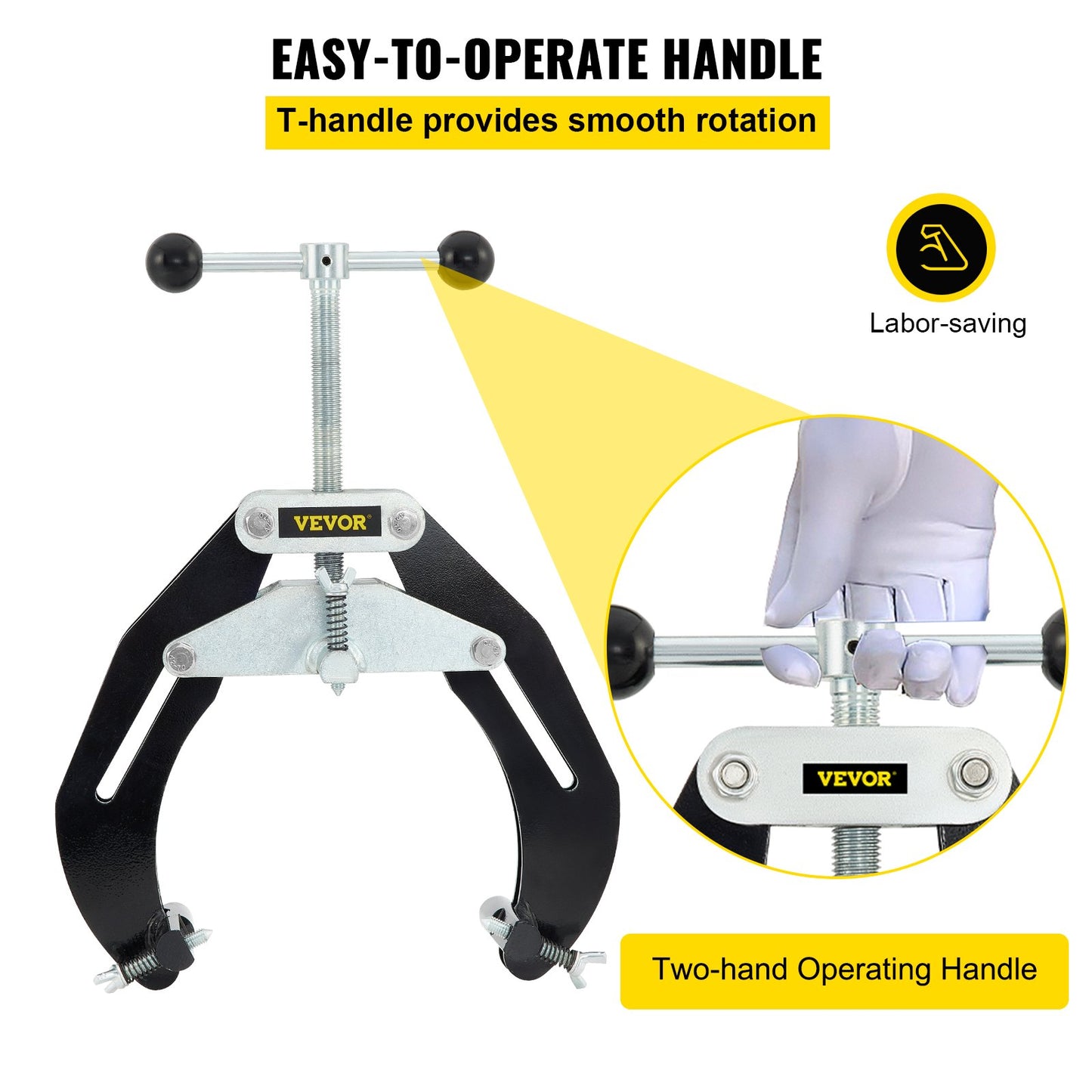 Ultra Clamp, 2 to 6 in diameter, high-strength pipe clamp with quick-acting screws, steel pipe adjustment tool with lightweight design, black