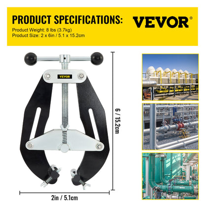 Ultra Clamp, 2 to 6 in diameter, high-strength pipe clamp with quick-acting screws, steel pipe adjustment tool with lightweight design, black