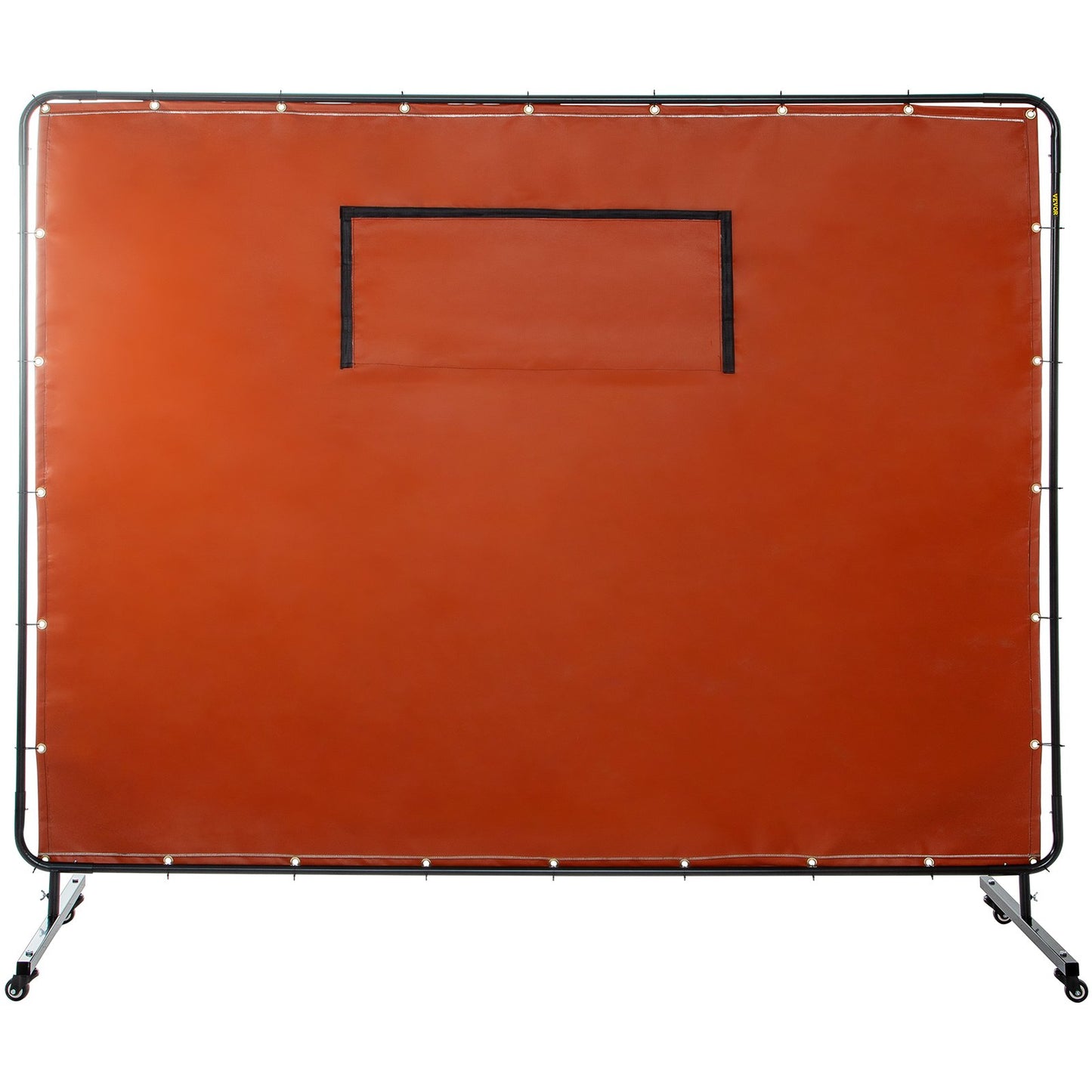 Welding Curtain, 6' x 8', Welding Screen with Metal Frame and 4 Wheels, Fireproof Fiberglass with Transparent Window, for Workshop, Industrial Site, Red