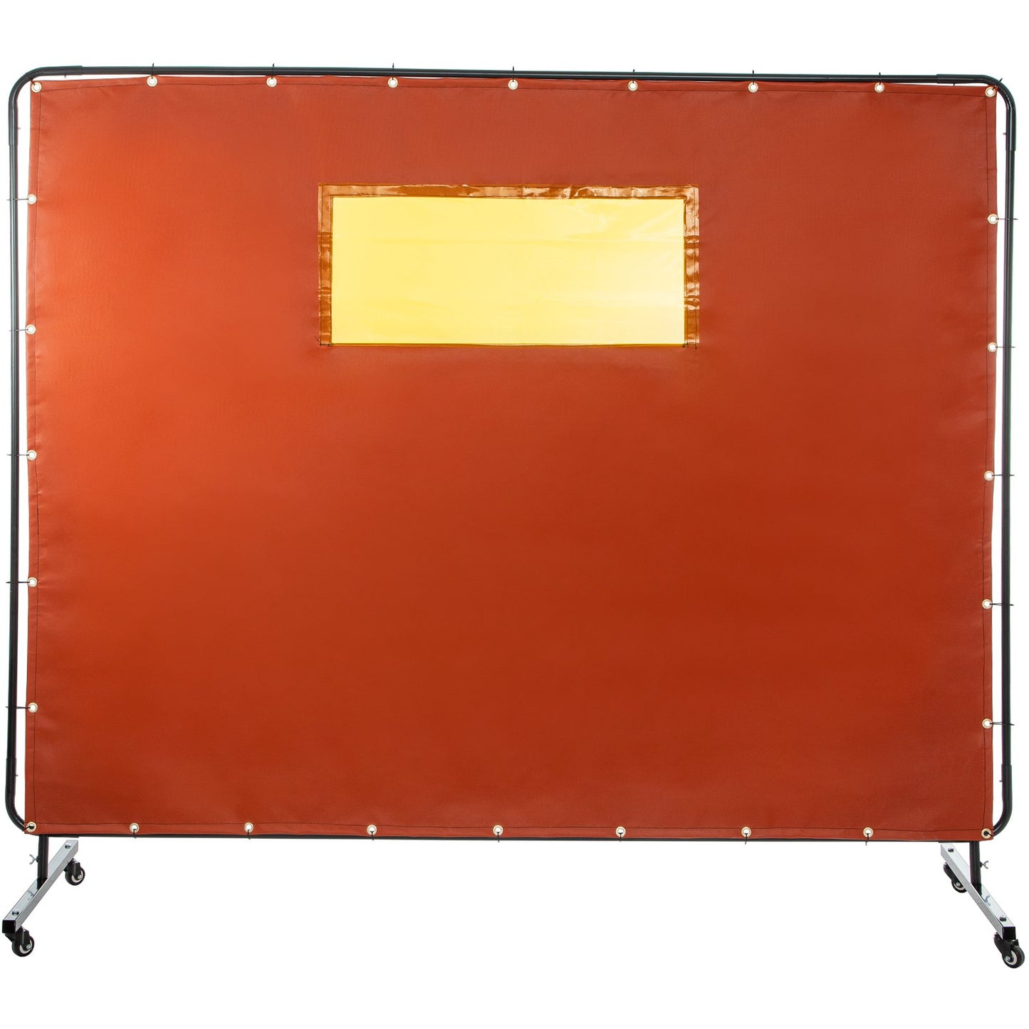 Welding Curtain, 6' x 8', Welding Screen with Metal Frame and 4 Wheels, Fireproof Fiberglass with Transparent Window, for Workshop, Industrial Site, Red