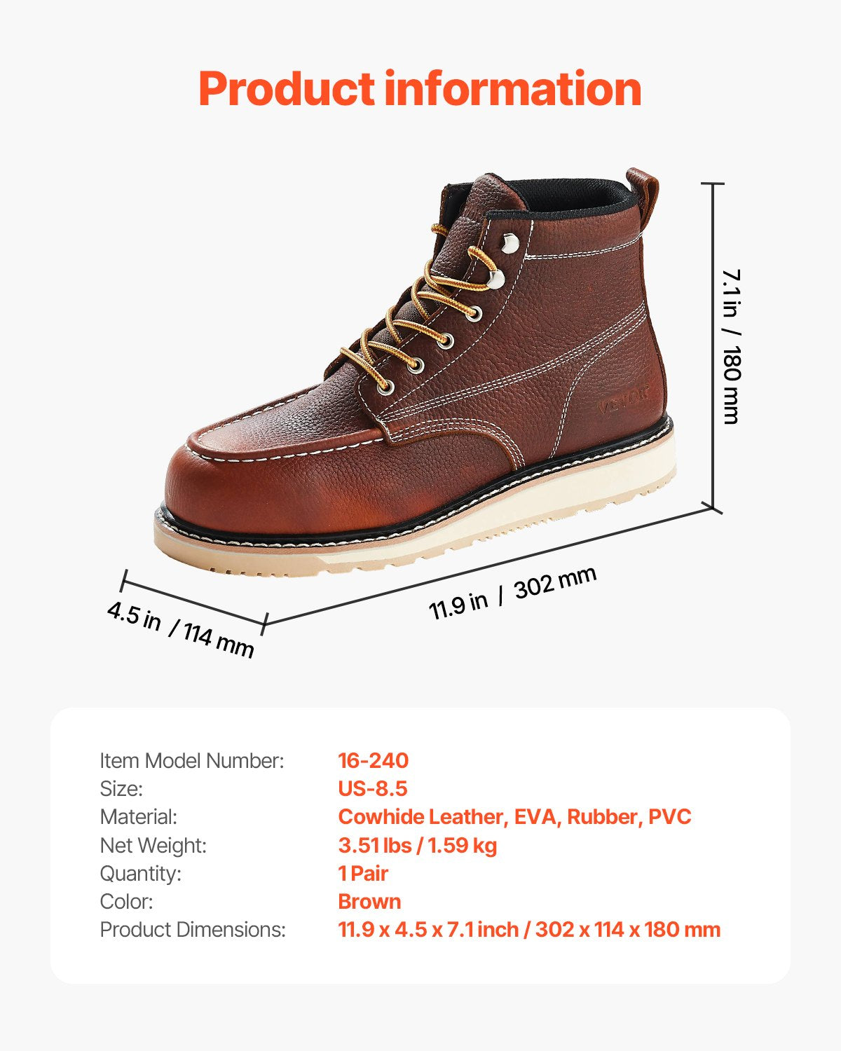 Steel Toe Work Boots UK Storlek 7.5 Vattentät Moc Toe för män Halksäker