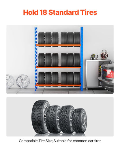 Tire storage rack 3-shelf tire holder that holds up to 18 standard tires