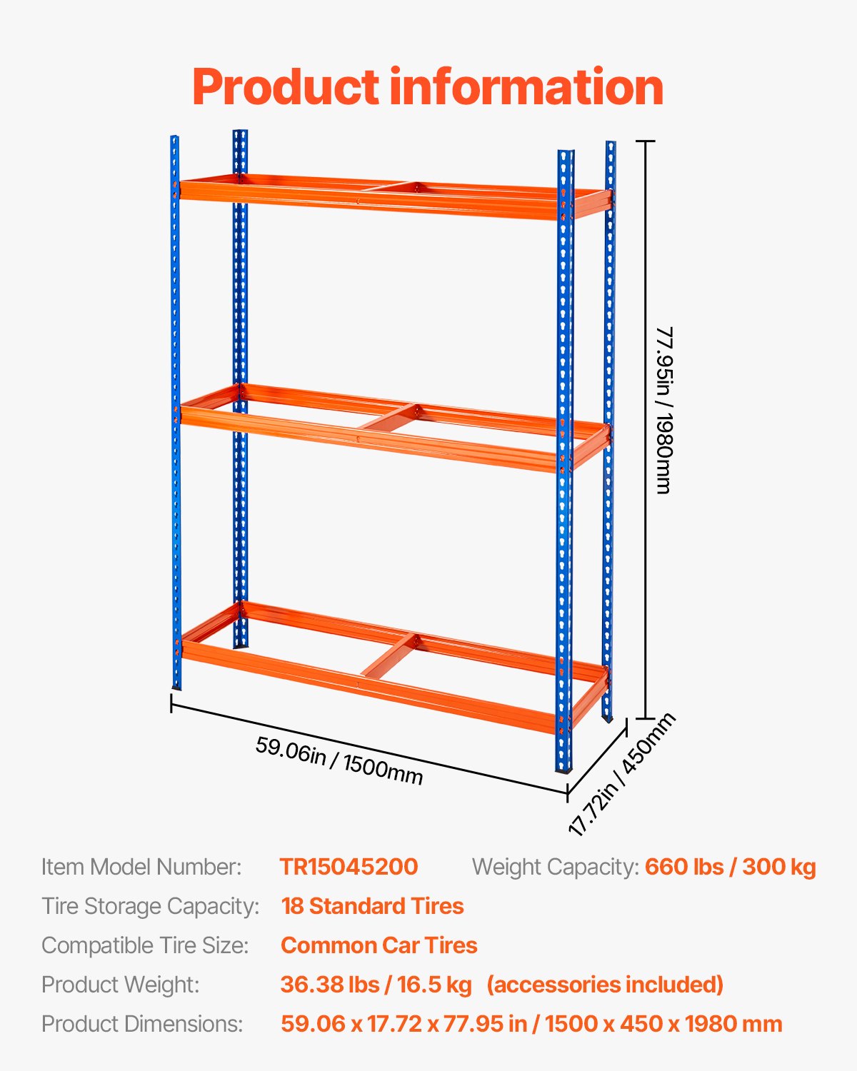 Tire storage rack 3-shelf tire holder that holds up to 18 standard tires