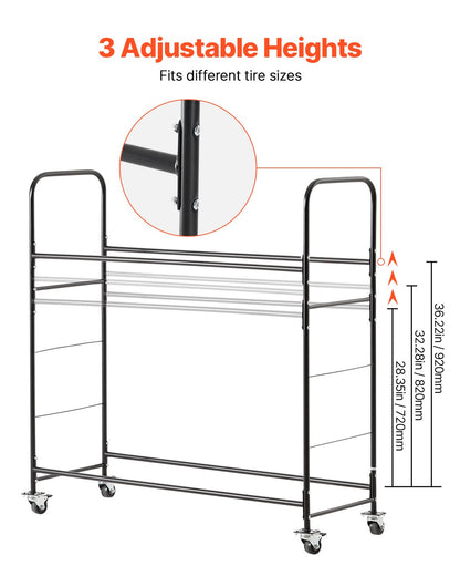 Rolling Tire Storage Rack 2-Shelf Tire Holder Holds up to 12 Standard Tires