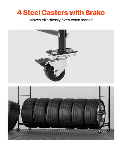 Rolling Tire Storage Rack 2-Shelf Tire Holder Holds up to 12 Standard Tires