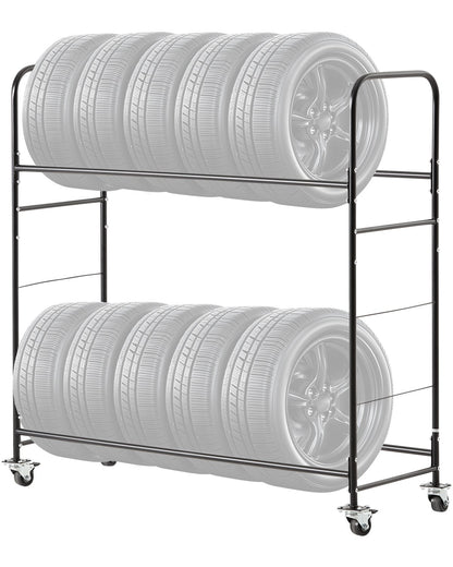 Rolling Tire Storage Rack 2-Shelf Tire Holder Holds up to 12 Standard Tires